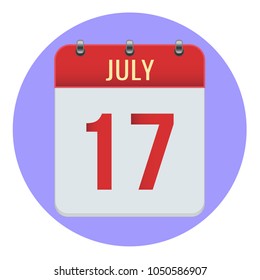 July 17. Vector flat daily calendar icon. Date and time, day, month 2018. Holiday. Season.