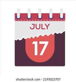 July 17. Vector flat daily calendar icon. Date and time, day, month. Holiday. Season. White Background
