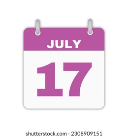 July 17th calendar leaf. July 17 calendar icon calendar page vector illustration