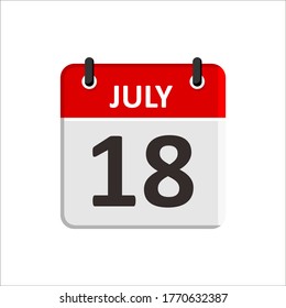 JULY - 18 Calendar Icon. Calendar Icon with white background. Flat style. Date, day and month.