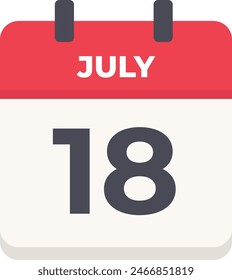 July 18 - Daily Calendar Icon in flat design style