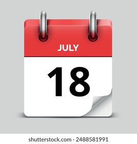 July 18 daily realistic red calendar icon date vector image