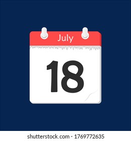 July 18. Vector flat daily calendar icon. Date and time, day, month. Holiday.