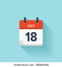 July  18.Calendar icon.Vector illustration,flat style.Date,day of month:Sunday,Monday,Tuesday,Wednesday,Thursday,Friday,Saturday.Weekend,red letter day.Calendar for 2017 year.Holidays in July.