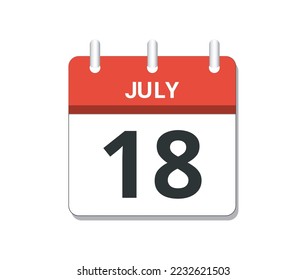 July 18th calendar icon vector. Concept of schedule, business and tasks
