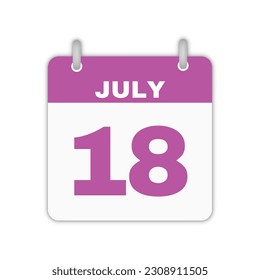 July 18th calendar leaf. July 18 calendar icon calendar page vector illustration