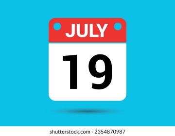 Julio 19 Fecha calendario Icono plano Día 19 Ilustración vectorial