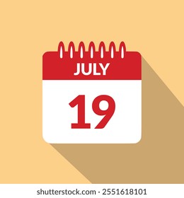 July 19 Calendar icon vector illustration.