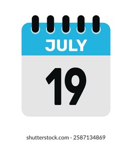 july 19 calendar icon Vector page month design illustration