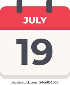 July 19 - Daily Calendar Icon in flat design style