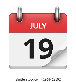 July 19 flat daily realistic calendar icon date vector image