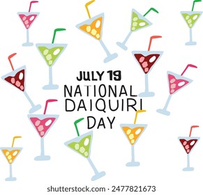 july 19 is national daiquiri day vector illustration. 
Good for banner, poster, greeting card, party card, invitation, template, advertising, campaign, and social media. 
