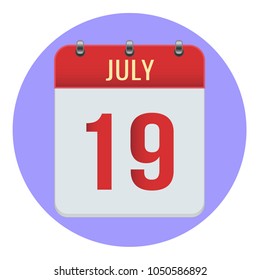 July 19. Vector flat daily calendar icon. Date and time, day, month 2018. Holiday. Season.
