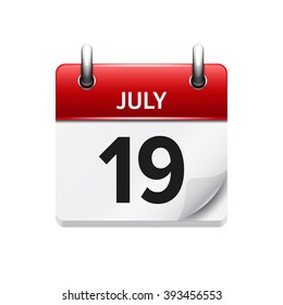 July 19 . Vector flat daily calendar icon. Date and time, day, month. Holiday.