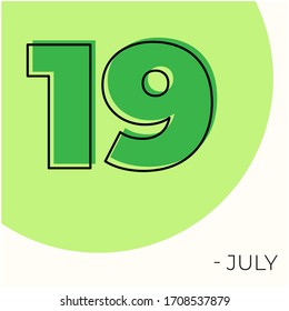 July 19th Modern calendar isolated on white background. Vector illustration. Green colors 
