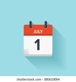 July  1.Calendar Icon.Vector Illustration,flat Style.Date,day Of Month:Sunday,Monday,Tuesday,Wednesday,Thursday,Friday,Saturday.Weekend,red Letter Day.Calendar For 2017 Year.Holidays In July.