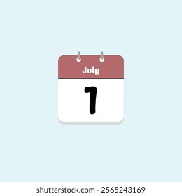 July 1st: Calendar Icon, Date, Day, Month, Number, Simple, Minimalist, Design, Illustration