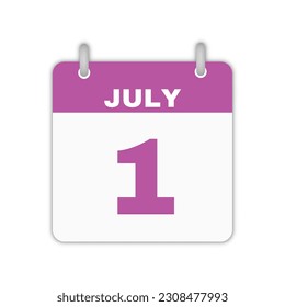 July 1st calendar leaf. July 1 calendar icon calendar page vector illustration 