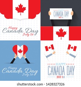 July 1st Canada Day Theme, National Celebration Card, Badges, Banner Collection. Flat Style Vector Design Set