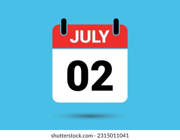 2 de julio Fecha del calendario Icono plano Día 2 Ilustración vectorial