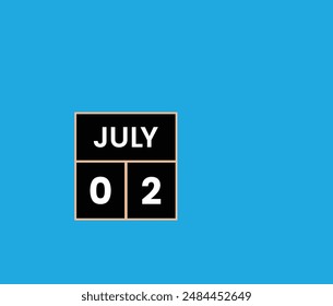 Recordatorio del calendario del 2 de julio. 2 de julio Fecha Mes Plantilla de diseño de iconos de calendario. Página de calendario simple para el mes de julio.  