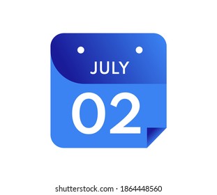 2 de julio Fecha en un calendario de un solo día en estilo plano, 2 de julio icono del calendario