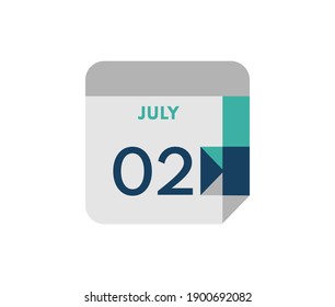 July 2 flat daily calendar date, 2 July Single Day Calendar  Icon 