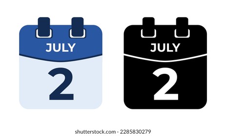 2 de julio, imagen vectorial de fecha de icono del calendario de espiral diario plano en combinación de colores. Idóneo y perfecto para el diseño de material, como eventos o recordatorios. Los mejores recursos gráficos editables.