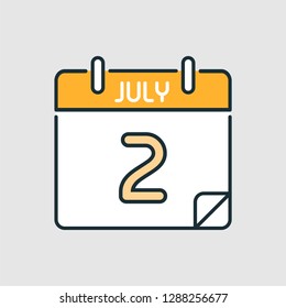 July 2. Flat icon calendar isolated on gray background. Vector illustration.