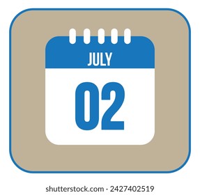 Icono del 2 de julio aislado sobre fondo claro. Símbolo vectorial de calendario moderno para el mes de julio