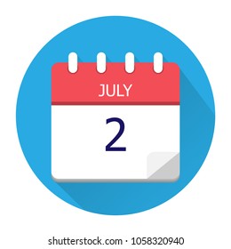 July 2. Vector flat daily calendar icon. Date and time, day, month. Holiday. Season