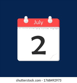 July 2. Vector flat daily calendar icon. Date and time, day, month. Holiday.