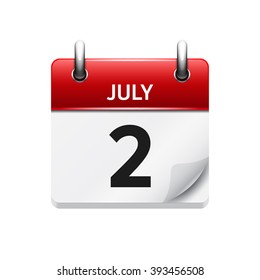 July 2 . Vector flat daily calendar icon. Date and time, day, month. Holiday.