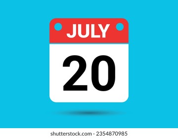 July 20 Calendar Date Flat Icon Day 20 Vector Illustration
