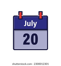 July 20, Calendar icon. Day, month. Meeting appointment time. Event schedule date. Flat vector illustration.