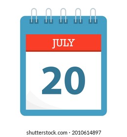 July 20 - Calendar Icon - Calendar template - Business vector illustration. 