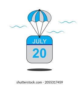 20 de julio fecha del mes icono de calendario con globo en el elemento de plantilla eps 10 del vector de aire