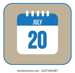 July 20 icon isolated on light background. Calendar vector symbol modern for the month of July