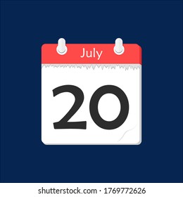 July 20. Vector flat daily calendar icon. Date and time, day, month. Holiday.