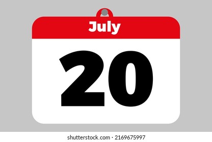 July, 20. White and red calendar.