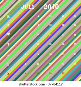 july 2010 calendar, vector art illustration