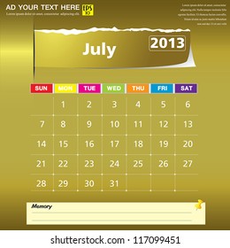 July 2013 calendar vector illustration