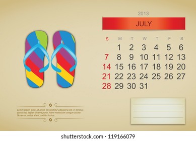 July 2013 calendar. Vector illustration