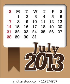 July 2013 retro vector calendar template design