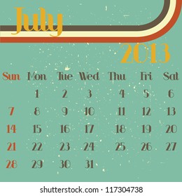 July 2013 retro vector illustration calendar template design