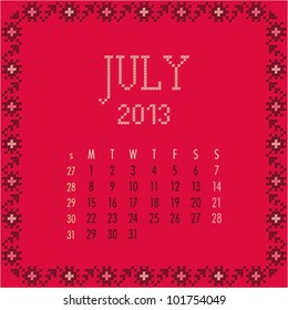 July 2013. Vintage calendar.