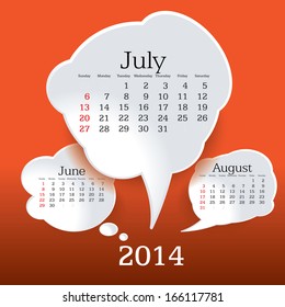 July 2014 bubble speech calendar - vector illustration