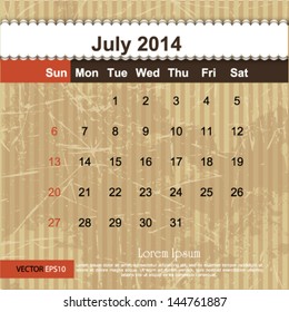 July 2014 calendar design, vector illustration