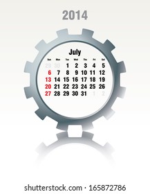Julio de 2014 - calendario - ilustración vectorial