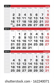 July 2014 Three-Month Calendar